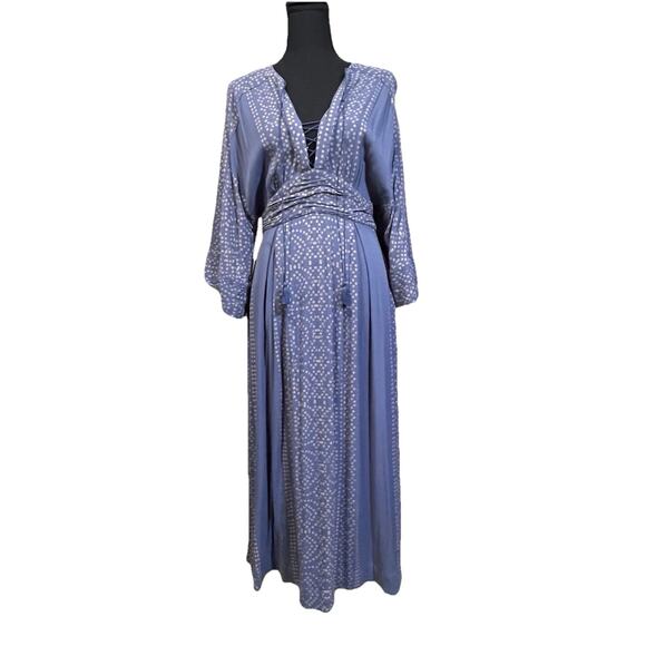 Free People Kimono Maxi Dress Denim Blue Size 6 Midi Boho Flowy Cottage - Picture 1 of 14